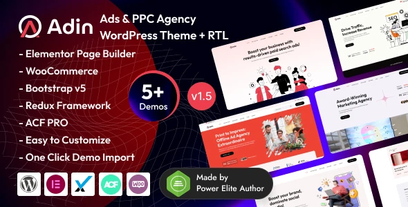 Adin – Advertising & PPC Agency Elementor WordPress Theme